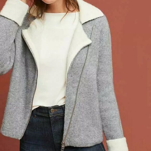 New Anthropologie Moto Contrast Sweater Jacket Small #128 - Picture 2 of 6